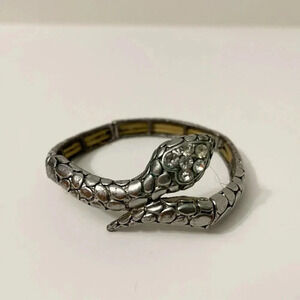 Vinage Snake Stretch Bracelet Silver  Tone Heart Head